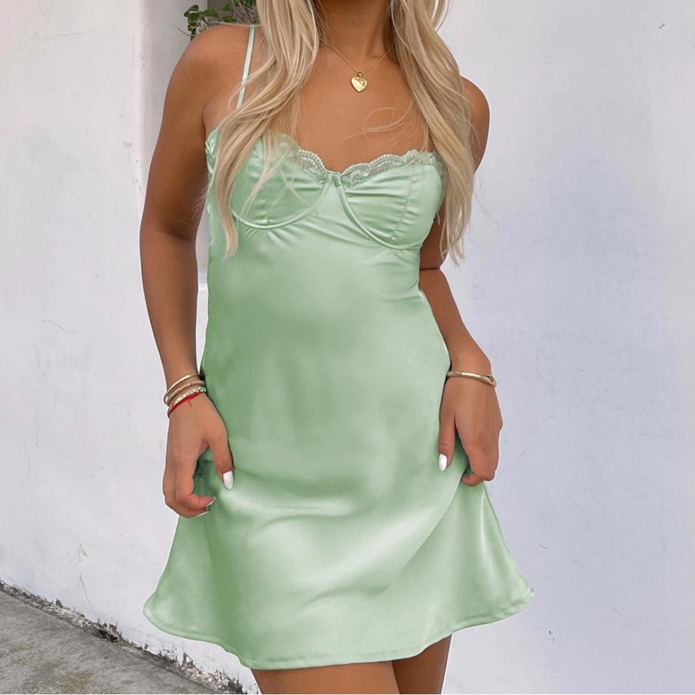 princess polly sage green mini dress (size 0)